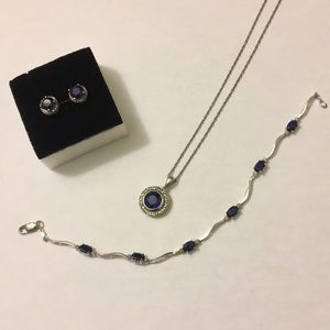 Sapphire & Sterling Silver Jewelry Set